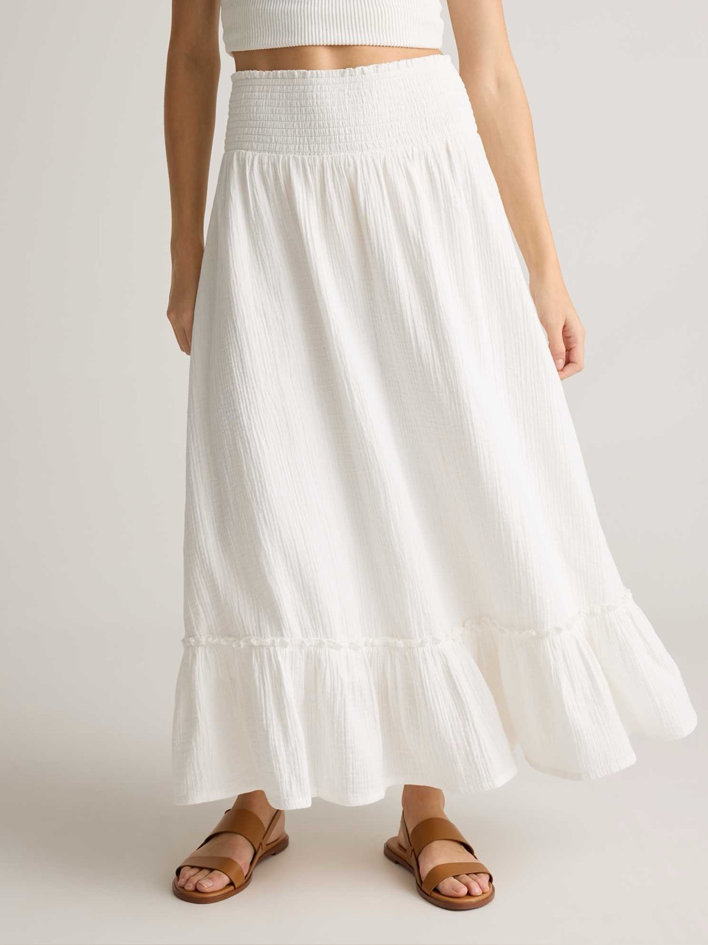 Quince Organic Cotton Gauze Smocked Maxi Skirt